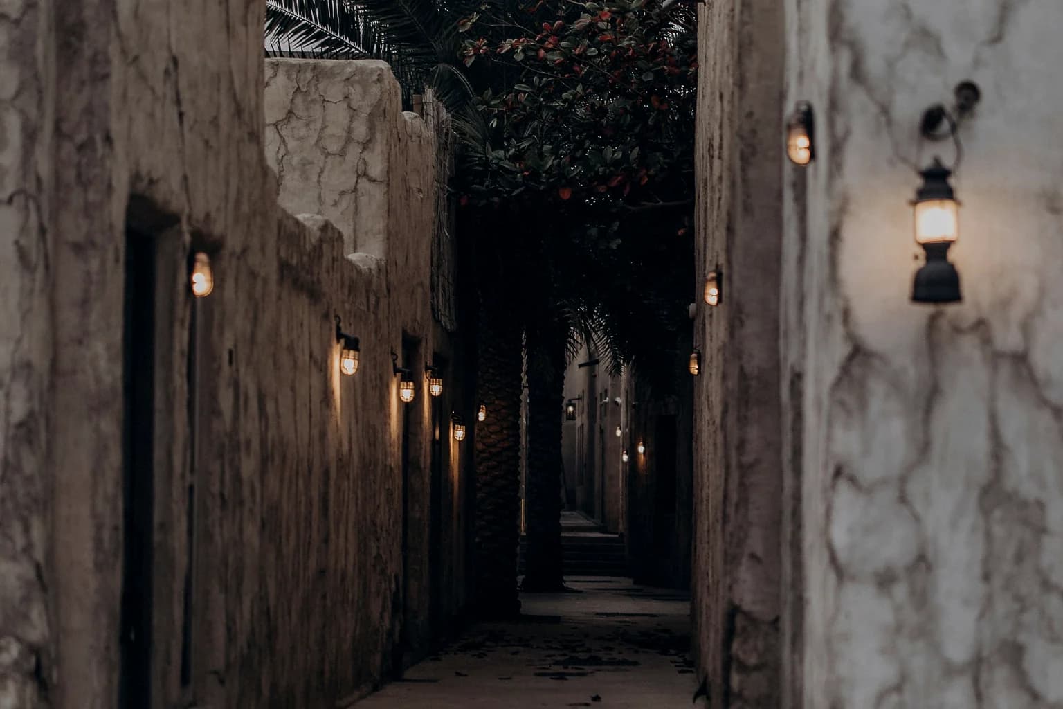 Historic Dubai alley at twilight
